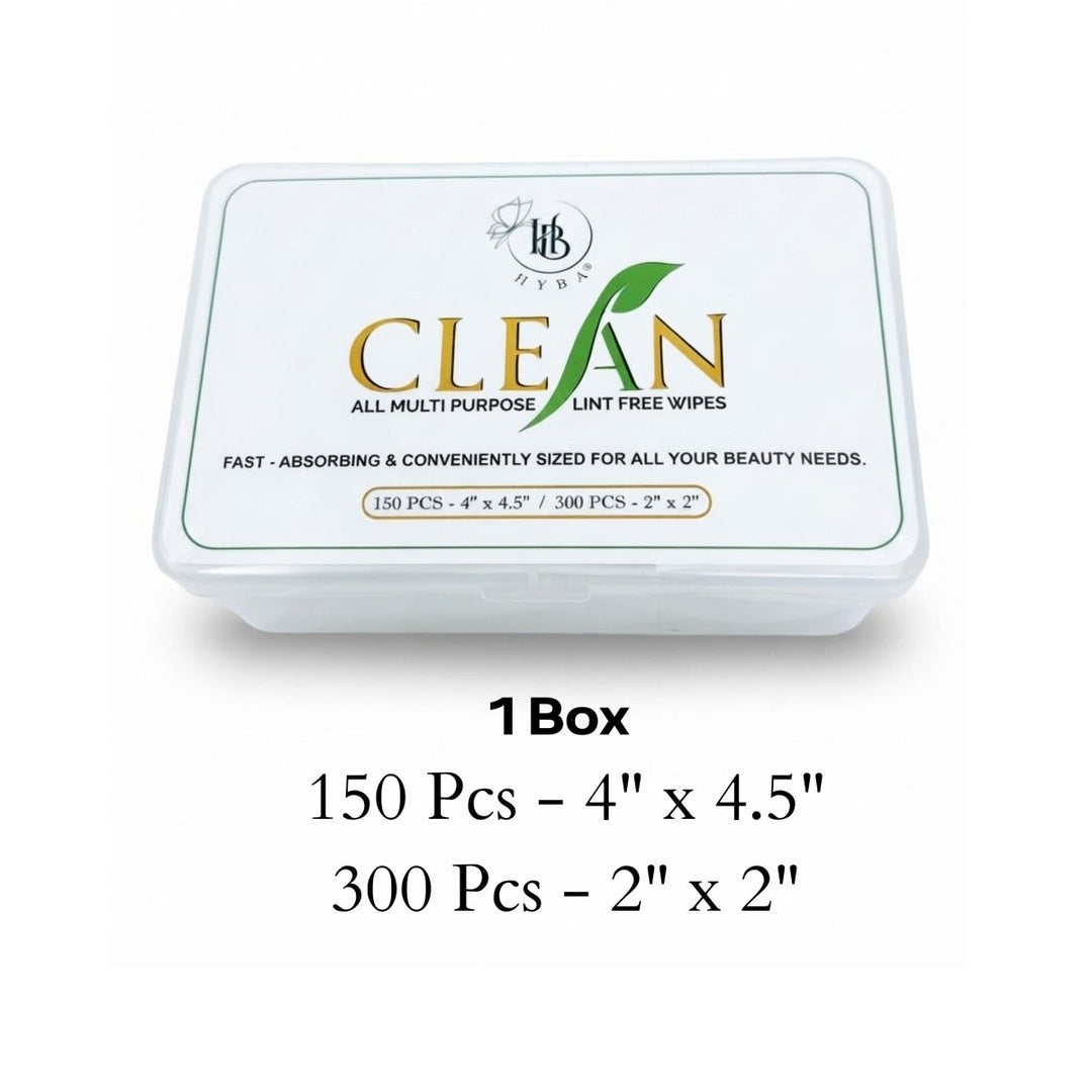 HyBa CLEAN Lint Free Wipes - 1 Mix Box (150pcs - 4 × 4.5 / 300 PCS - 2 × 2)