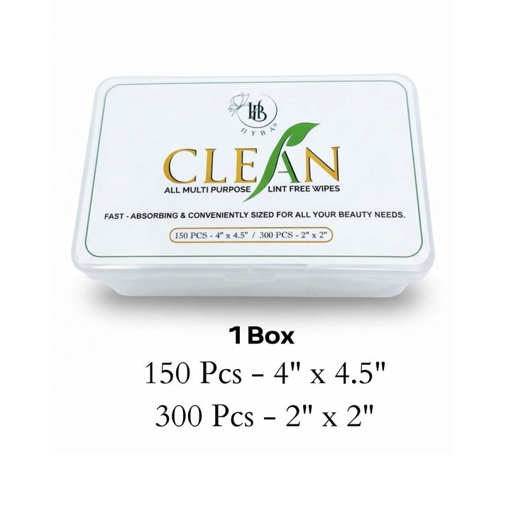 HyBa CLEAN Lint Free Wipes - 1 Mix Box (150pcs - 4 × 4.5 / 300 PCS - 2 × 2)