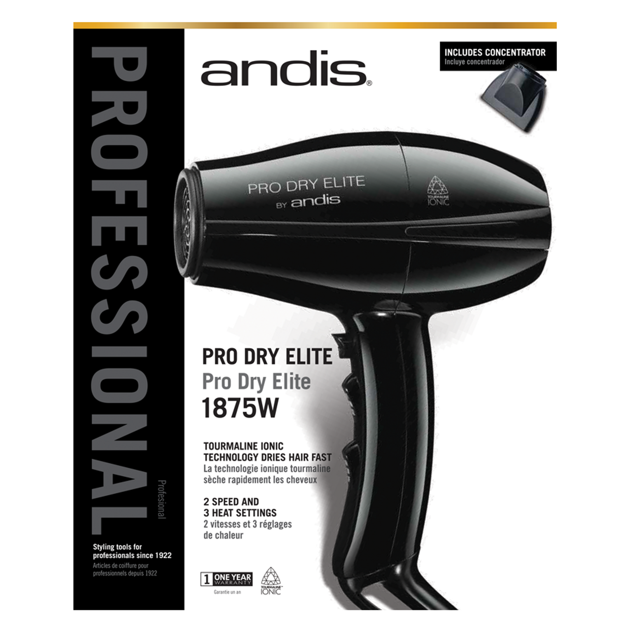 ANDIS - Pro Dry Elite 1875W Tourmaline Ionic Hair Dryer 84025