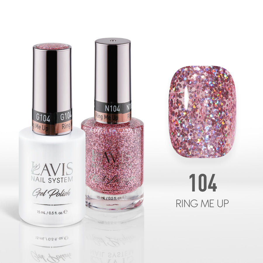 Lavis Gel Nail Polish Duo - 104 Pink, Glitter Colors - Ring Me Up