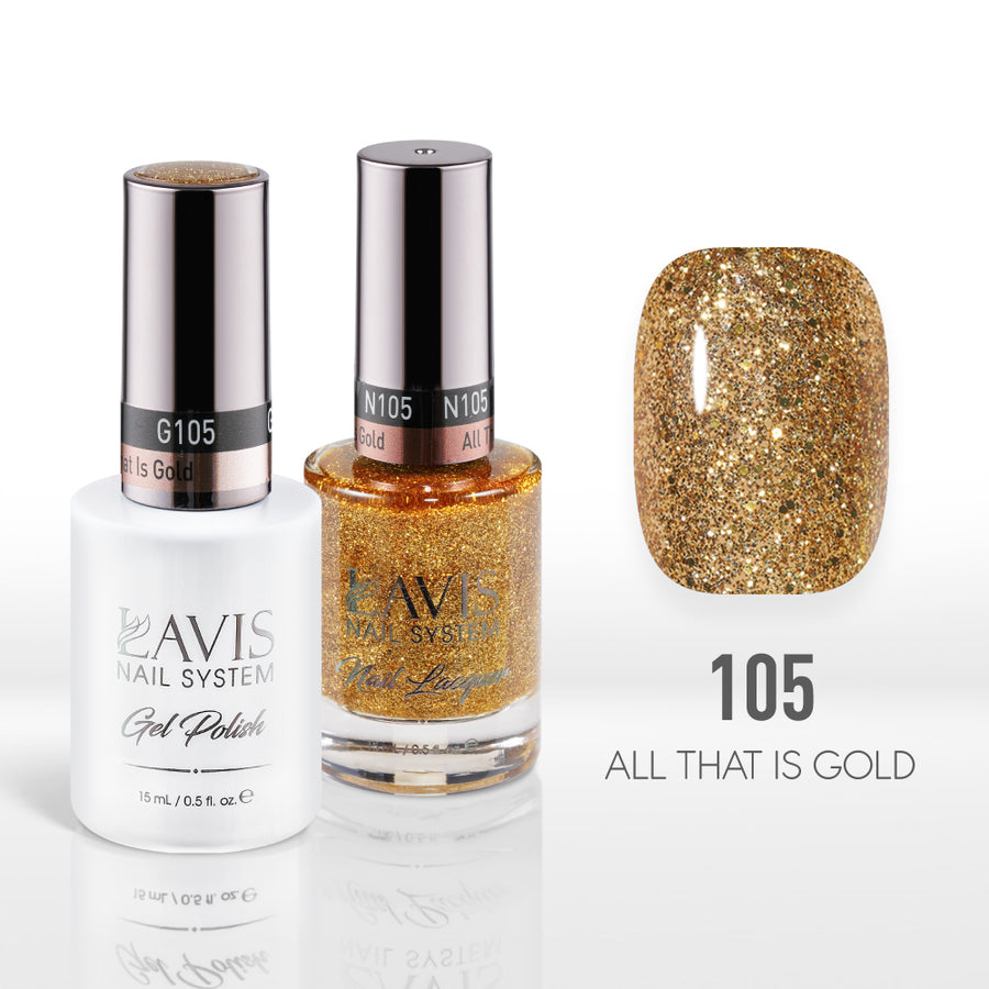 Lavis Gel Nail Polish Duo - 105 Gold, Glitter Colors - All That Is Gold Price