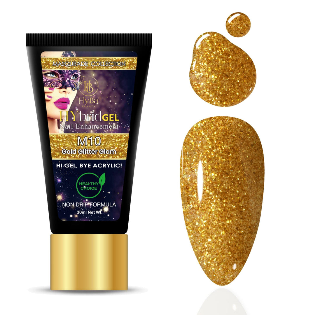 HyBa HyGEL Hybrid Gel 30ml - #M10 Gold Glitter Glam