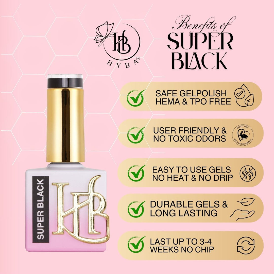 HyBa SUPER BLACK Gel Polish - 20ML Single Bottle