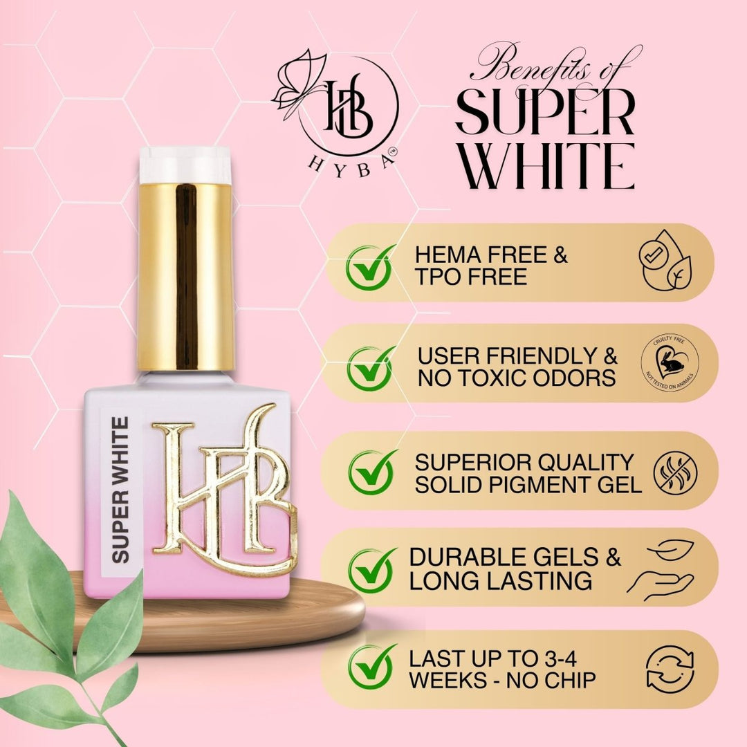 HyBa SUPER WHITE Gel Polish -20ML Single Bottle