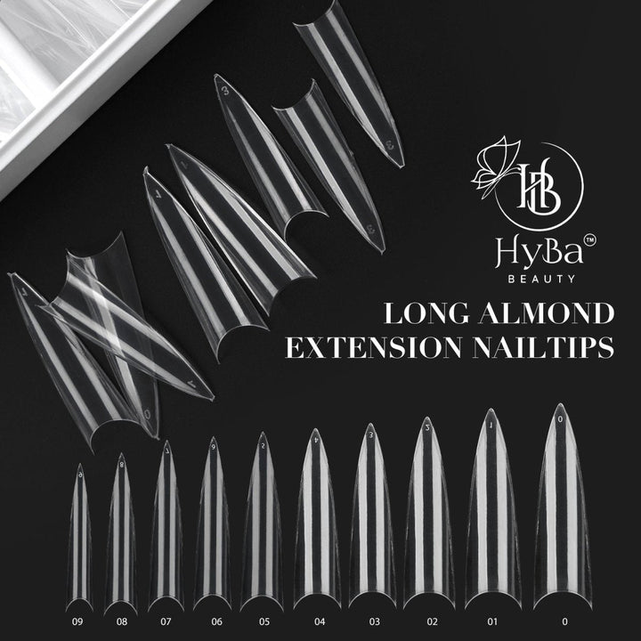 HyBa Long Almond Extension Nail Tips