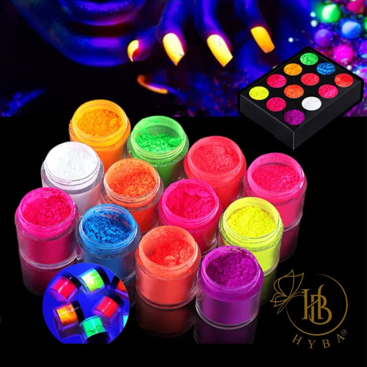 HyBa Neon Pigment Powder- 12 Pcs Color Set