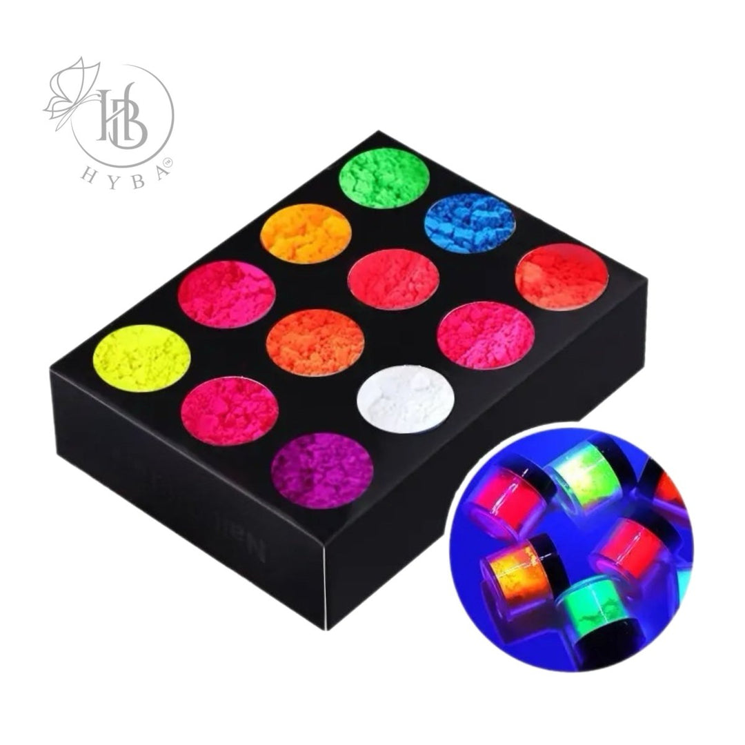 HyBa Neon Pigment Powder- 12 Pcs Color Set