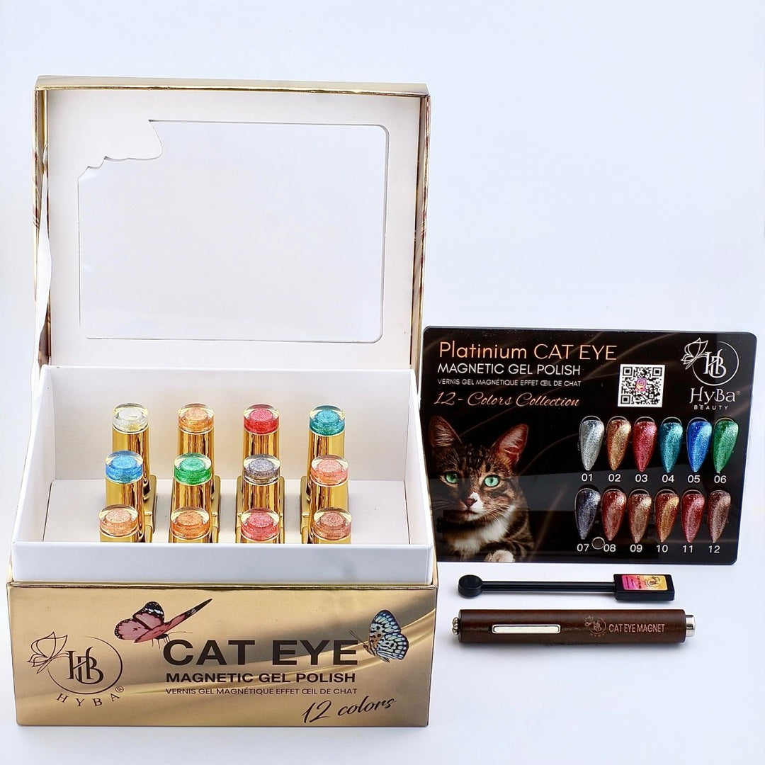 HyBa PLATINUM Cat-Eye Gel Polish 12 Colors - Box Set