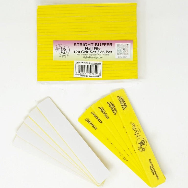 HyBa STRAIGHT Buffer Nail File 120 Grit Refill Set/25 pcs (Yellow)