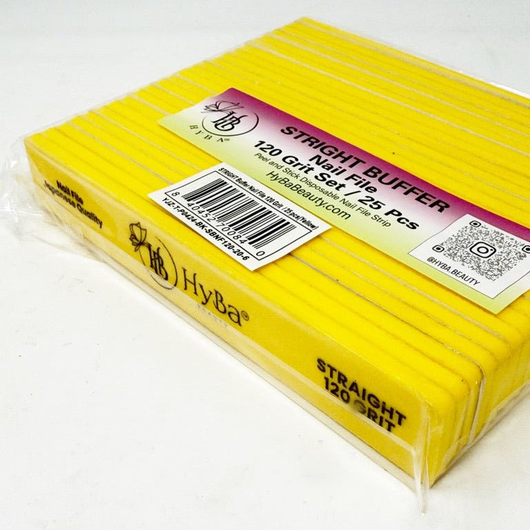 HyBa STRAIGHT Buffer Nail File 120 Grit Refill Set/25 pcs (Yellow)