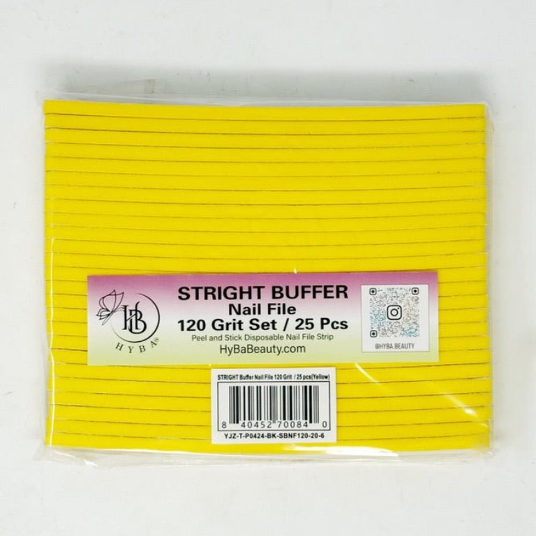 HyBa STRAIGHT Buffer Nail File 120 Grit Refill Set/25 pcs (Yellow)