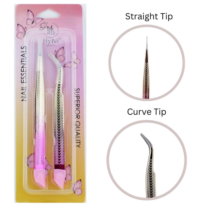 HyBa Tweezers Shiny Pink &amp; Gold - 2PK