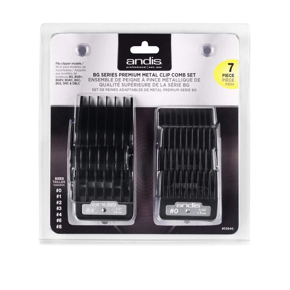 This is an image of ANDIS - BG Series Premium Metal Clip Comb Set 7 Piece
