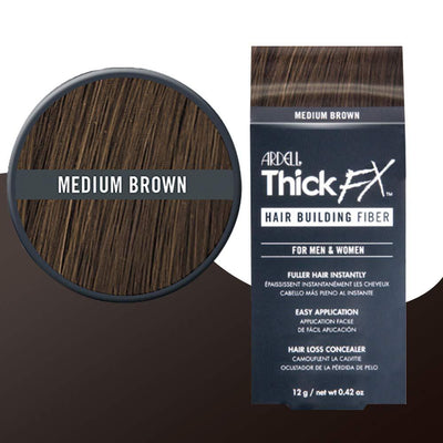 This is an image of Ardell Thick FX Medium Brown Hair Building Fiber for Fuller Hair Instantly, 0.42 oz
