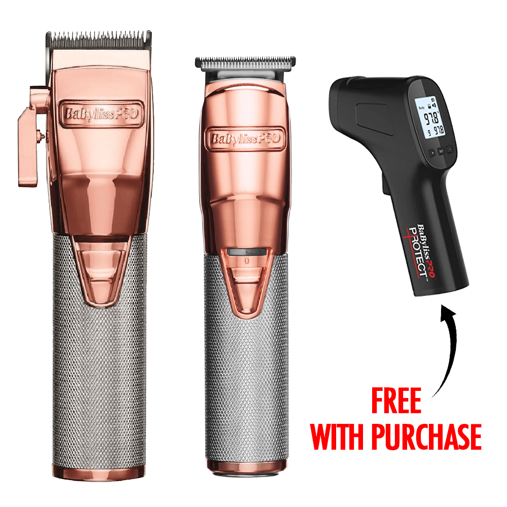 This is an image of BABYLISS PRO - RoseFX Clipper FX870RG + RoseFX Trimmer FX788RG (free Thermometer)
