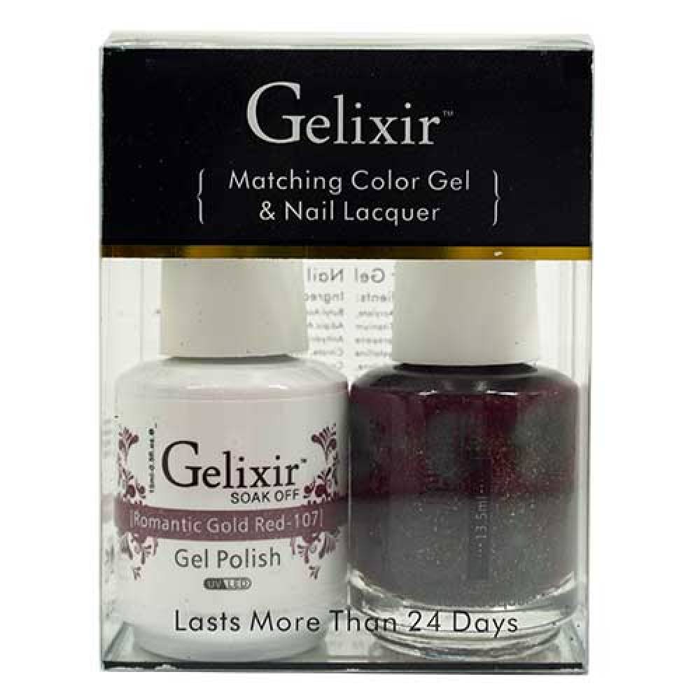 GELIXIR / Gel Nail Polish Matching Duo - 107 Romantic Gold Red