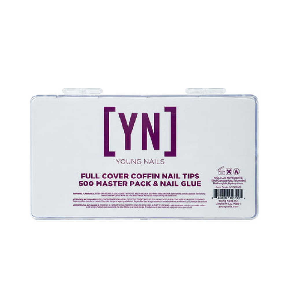 YOUNG NAILS - Full Cover Coffin Nail Tips 500 Master Pack &amp; Nail Glue