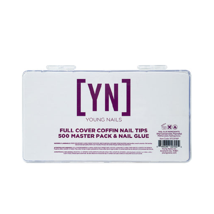 YOUNG NAILS - Full Cover Coffin Nail Tips 500 Master Pack &amp; Nail Glue