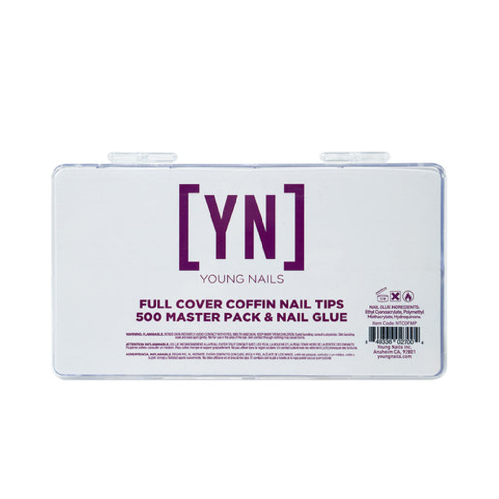 YOUNG NAILS - Full Cover Coffin Nail Tips 500 Master Pack & Nail Glue