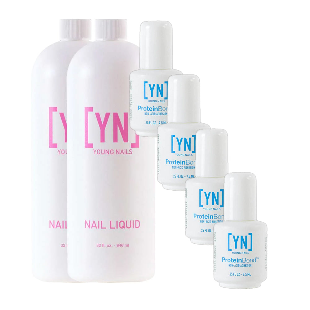Young Nails - 2x 32oz Liquid Monomer and 4x Protein Bond Bundle